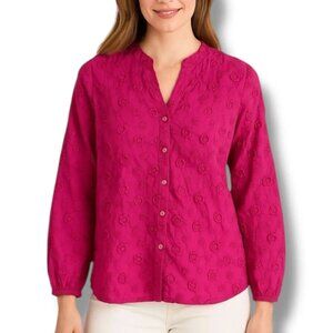 SOFT SURROUNDINGS Sunny Day Blouse Fuchsia Floral Embroidery Size XL